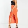 Pretty Lavish Lightweight Knit Midi Skirt Co-ord In Orange For Women -Pretty Lavi Clothing Shop 202298994 1 orange