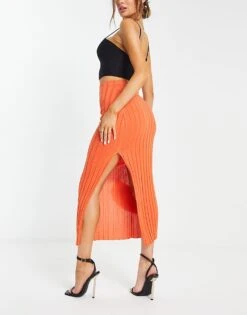 Pretty Lavish Lightweight Knit Midi Skirt Co-ord In Orange For Women
