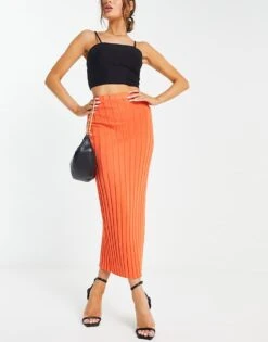 Pretty Lavish Lightweight Knit Midi Skirt Co-ord In Orange For Women -Pretty Lavi Clothing Shop 202298994 4
