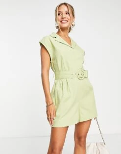 Pretty Lavish Tailored Playsuit In Green For Women