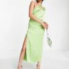 Pretty Lavish Cut Out Asymmetric Satin Midaxi Dress In Green For Women -Pretty Lavi Clothing Shop 202546916 1 green