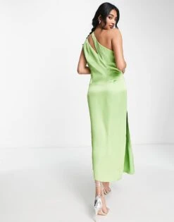 Pretty Lavish Cut Out Asymmetric Satin Midaxi Dress In Green For Women -Pretty Lavi Clothing Shop 202546916 2