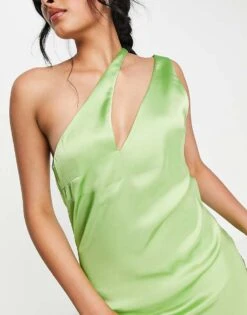 Pretty Lavish Cut Out Asymmetric Satin Midaxi Dress In Green For Women -Pretty Lavi Clothing Shop 202546916 3