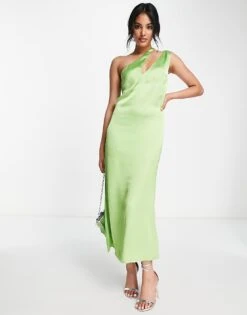 Pretty Lavish Cut Out Asymmetric Satin Midaxi Dress In Green For Women -Pretty Lavi Clothing Shop 202546916 4