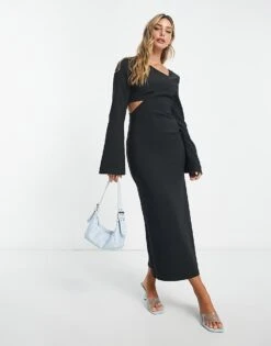 Pretty Lavish Cut-out Long Sleeve Midaxi Dress In Black For Women -Pretty Lavi Clothing Shop 203726424 4