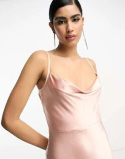 Pretty Lavish Bridesmaid Keisha Cowl Neck Satin Maxi Dress In Blush For Women Blush Pink -Pretty Lavi Clothing Shop 203942716 3