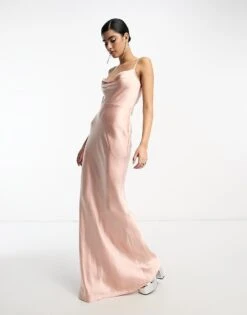 Pretty Lavish Bridesmaid Keisha Cowl Neck Satin Maxi Dress In Blush For Women Blush Pink -Pretty Lavi Clothing Shop 203942716 4