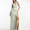 Pretty Lavish Bridesmaid Esmee Wrap Satin Maxi Dress In Sage Green For Women -Pretty Lavi Clothing Shop 204344914 1 sagegreen