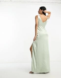 Pretty Lavish Bridesmaid Esmee Wrap Satin Maxi Dress In Sage Green For Women -Pretty Lavi Clothing Shop 204344914 2