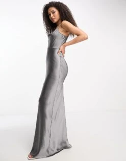 Pretty Lavish Keisha Cowl Neck Satin Maxi Dress In Slate Grey For Women -Pretty Lavi Clothing Shop 204353770 3