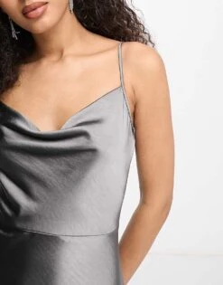 Pretty Lavish Keisha Cowl Neck Satin Maxi Dress In Slate Grey For Women -Pretty Lavi Clothing Shop 204353770 4