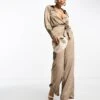 Pretty Lavish Satin Tie Waist Utility Jumpsuit In Mocha For Women -Pretty Lavi Clothing Shop 204955220 1 mocha