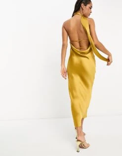 Pretty Lavish Satin Scarf Midaxi Dress In Saffron Yellow For Women -Pretty Lavi Clothing Shop 205247787 1 saffron 1