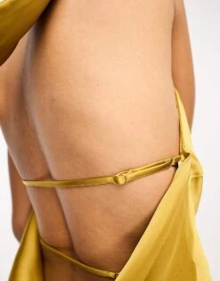 Pretty Lavish Satin Scarf Midaxi Dress In Saffron Yellow For Women -Pretty Lavi Clothing Shop 205247787 2