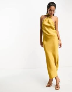 Pretty Lavish Satin Scarf Midaxi Dress In Saffron Yellow For Women -Pretty Lavi Clothing Shop 205247787 4