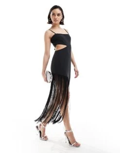 Pretty Lavish Cut Out Tassel Maxi Dress In Black For Women -Pretty Lavi Clothing Shop 205247810 1 black 1