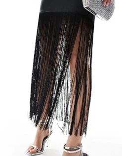 Pretty Lavish Cut Out Tassel Maxi Dress In Black For Women -Pretty Lavi Clothing Shop 205247810 4