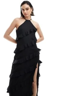 Pretty Lavish Katy Ruffle Midaxi Dress In Black For Women -Pretty Lavi Clothing Shop 205357146 1 black 1