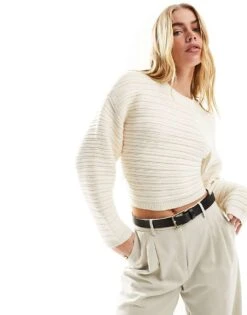 Pretty Lavish Tie Back Knitted Jumper In Cream For Women -Pretty Lavi Clothing Shop 205508381 3
