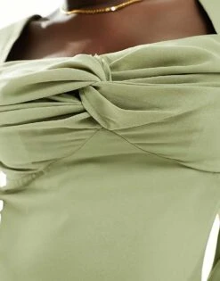 Pretty Lavish Bridesmaid Balloon Sleeve Maxi Dress In Olive For Women -Pretty Lavi Clothing Shop 205508385 2