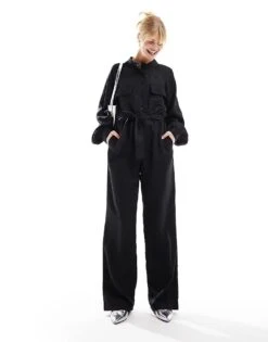 Pretty Lavish Balloon Sleeve Utility Jumpsuit In Black For Women