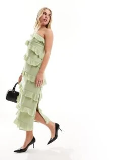 Pretty Lavish One Shoulder Ruffle Midaxi Dress In Sage Green For Women -Pretty Lavi Clothing Shop 205508448 1 sagegreen 1