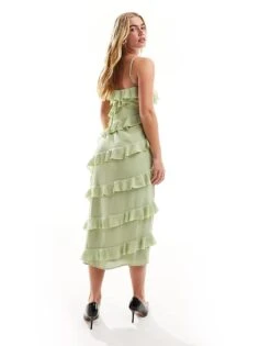 Pretty Lavish One Shoulder Ruffle Midaxi Dress In Sage Green For Women -Pretty Lavi Clothing Shop 205508448 4