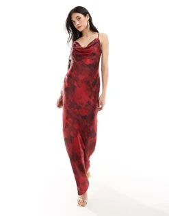 Pretty Lavish Keisha Cowl Neck Maxi Dress In Deep Red Floral For Women Dark Red Floral -Pretty Lavi Clothing Shop 205508479 1 darkredfloral 1