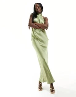 Pretty Lavish Bridesmaid Raleigh Backless Satin Maxi Dress In Olive For Women -Pretty Lavi Clothing Shop 205508492 1 olive 1