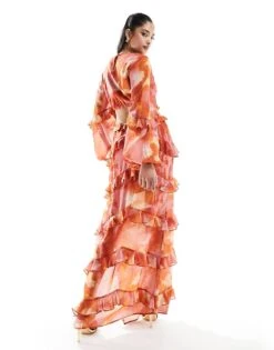 Pretty Lavish Cut-out Ruffle Maxi Dress In Abstract Watercolour For Women -Pretty Lavi Clothing Shop 205508519 3