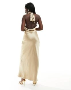 Pretty Lavish Bridesmaid Raleigh Backless Satin Maxi Dress In Matte Gold For Women -Pretty Lavi Clothing Shop 205508528 4
