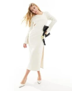 Pretty Lavish Cut-out Midaxi Dress In Cream For Women -Pretty Lavi Clothing Shop 205508551 4