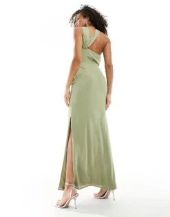 Pretty Lavish Bridesmaid Drape Neck Maxi Dress In Olive For Women -Pretty Lavi Clothing Shop 205508600 4