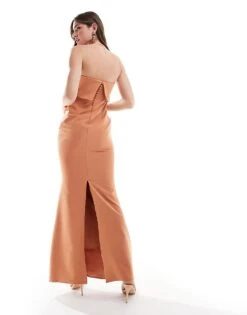 Pretty Lavish Bridesmaid Bandeau Overlay Maxi Dress In Cinnamon For Women -Pretty Lavi Clothing Shop 205755767 4