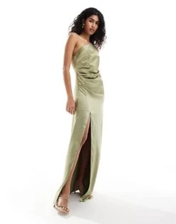 Pretty Lavish Bridesmaid Amelia Ruched One Shoulder Satin Maxi Dress In Olive For Women -Pretty Lavi Clothing Shop 205755785 1 olive 1