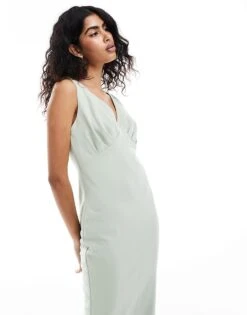 Pretty Lavish Bridesmaid Crepe Maxi Dress In Sage For Women -Pretty Lavi Clothing Shop 205755821 2