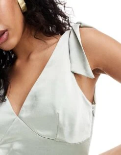 Pretty Lavish Bridesmaid Piper Satin Tie Shoulder Maxi Dress In Sage For Women -Pretty Lavi Clothing Shop 205755830 3