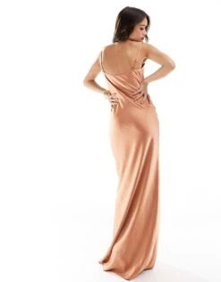 Pretty Lavish Bridesmaid Keisha Cowl Neck Satin Maxi Dress In Cinnamon For Women -Pretty Lavi Clothing Shop 205755839 2
