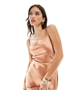 Pretty Lavish Bridesmaid Keisha Cowl Neck Satin Maxi Dress In Cinnamon For Women -Pretty Lavi Clothing Shop 205755839 3