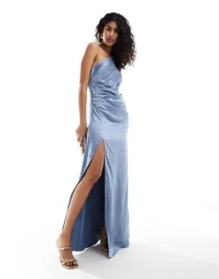 Pretty Lavish Bridesmaid Amelia Ruched One Shoulder Satin Maxi Dress In Dusty Blue For Women -Pretty Lavi Clothing Shop 205755848 1 dustyblue 1