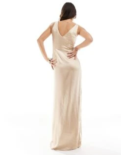 Pretty Lavish Bridesmaid Satin Wrap Maxi Dress In Matte Gold For Women -Pretty Lavi Clothing Shop 205755857 3