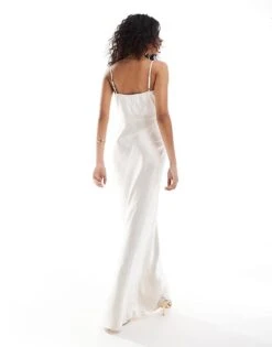 Pretty Lavish Bridal Keisha Cowl Neck Satin Maxi Dress In Ivory For Women -Pretty Lavi Clothing Shop 205756073 2