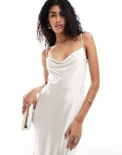 Pretty Lavish Bridal Keisha Cowl Neck Satin Maxi Dress In Ivory For Women -Pretty Lavi Clothing Shop 205756073 3