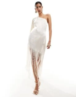 Pretty Lavish Hen One Shoulder Fringed Midaxi Dress In Ivory For Women -Pretty Lavi Clothing Shop 205847632 1 ivory 1