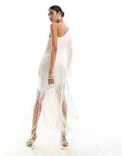 Pretty Lavish Hen One Shoulder Fringed Midaxi Dress In Ivory For Women -Pretty Lavi Clothing Shop 205847632 3