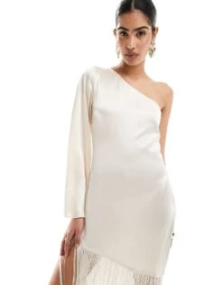 Pretty Lavish Hen One Shoulder Fringed Midaxi Dress In Ivory For Women -Pretty Lavi Clothing Shop 205847632 4