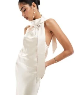 Pretty Lavish Hen Backless Satin Scarf Maxi Dress In Ivory For Women -Pretty Lavi Clothing Shop 205847647 3