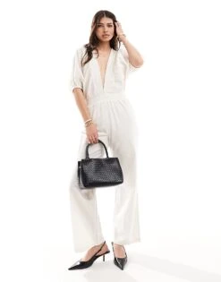 Pretty Lavish Linen Blend Cut-out Jumpsuit In Cream For Women -Pretty Lavi Clothing Shop 205872343 1 cream 1