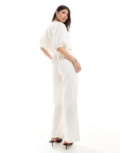 Pretty Lavish Linen Blend Cut-out Jumpsuit In Cream For Women -Pretty Lavi Clothing Shop 205872343 2