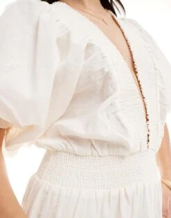 Pretty Lavish Linen Blend Cut-out Jumpsuit In Cream For Women -Pretty Lavi Clothing Shop 205872343 3